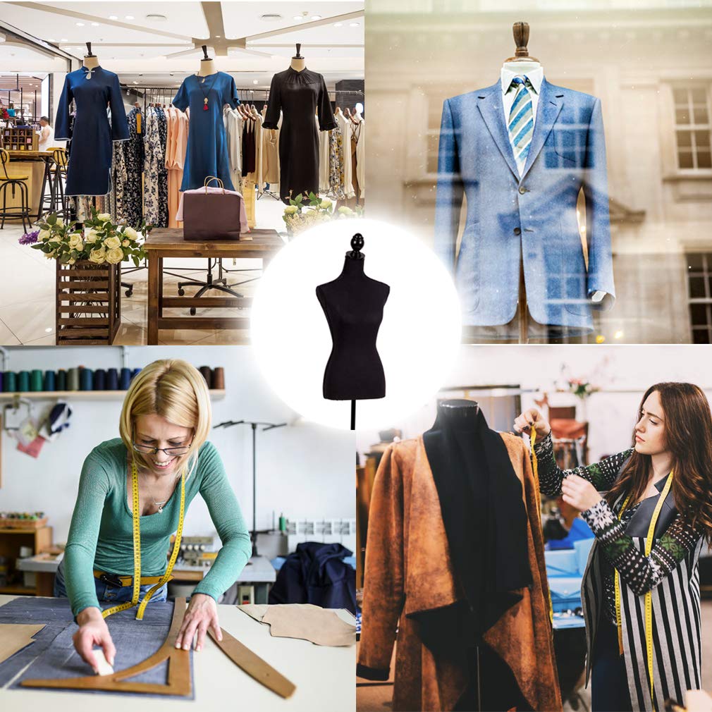 FDW Manikin 60”-67”Height Adjustable Female Dress Model Display Torso Body Tripod Stand Clothing Forms (Black, 60-67 Inches)