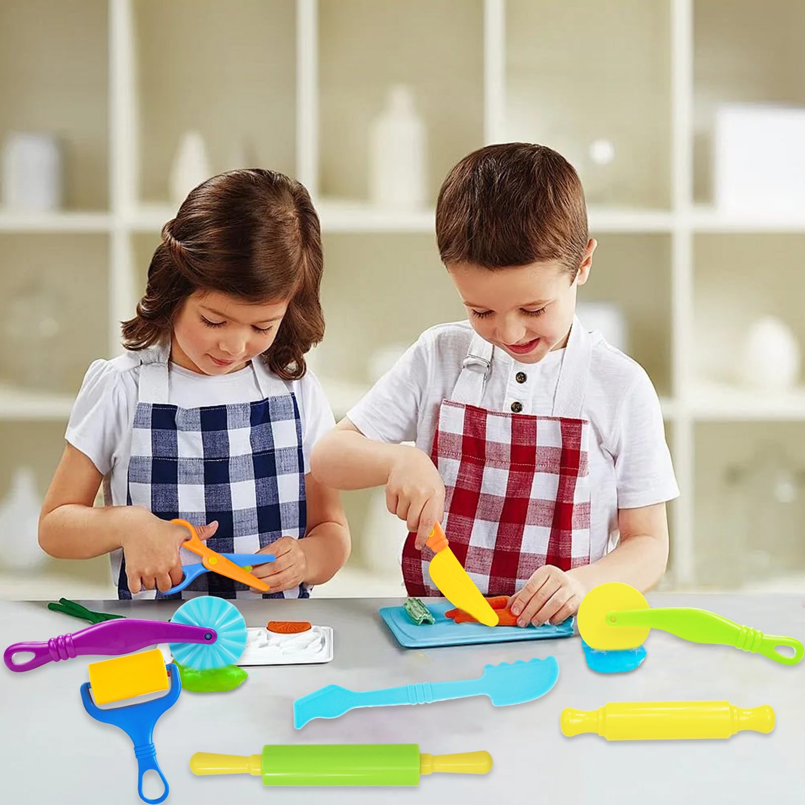 LCY WEDSHI Playdough Tool Set, 9 Pcs Play Dough Tools Sets for Kids Ages 4-8, Playdough Accessories Includes Cutters Roller, Rolling Pins, Safety Scissors, Plastic Knife