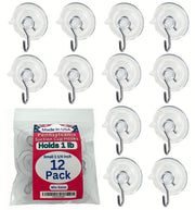 12 Pak Small 1 1/4-inch Pennsylvania Heavy Duty Suction Cup Hooks for Glass Windows. Signs Holiday Ornaments Suncatchers-(Holds 1 Pound)