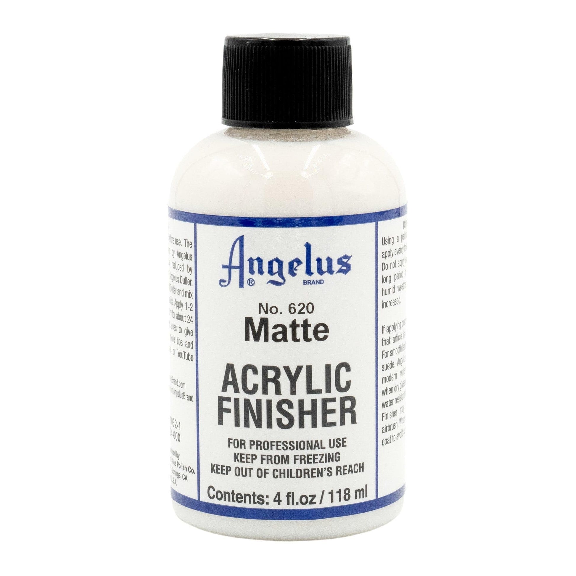 Angelus Matte Acrylic Finisher – Flexible Clear Coat for Leather Shoes, Bags, Jackets & Accessories, Matte Finish for Leather Craft & Restoration. No. 620-4 fl oz