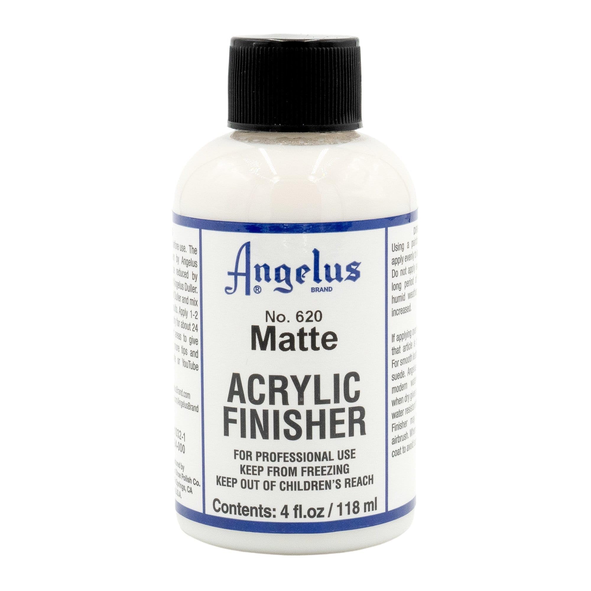 Angelus Matte Acrylic Finisher – Flexible Clear Coat for Leather Shoes, Bags, Jackets & Accessories, Matte Finish for Leather Craft & Restoration. No. 620-4 fl oz