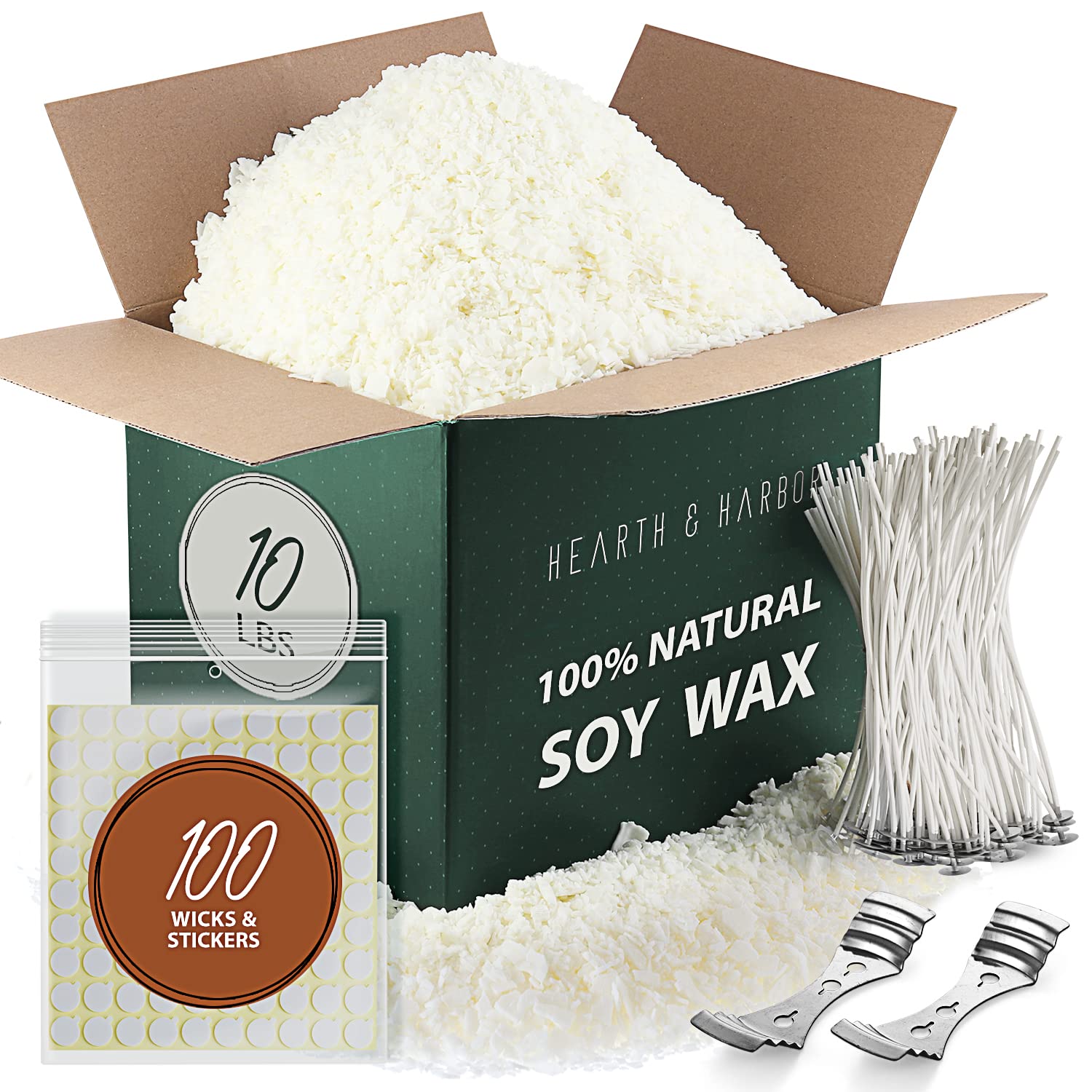Hearth & Harbor Organic Soy Candle Wax for Candle Making, 10 lbs Natural Candles Making Supplies, Beeswax-Free, Paraffin-Free, Pure Soy Wax Flakes Perfect for Candles, Tealights and Melts