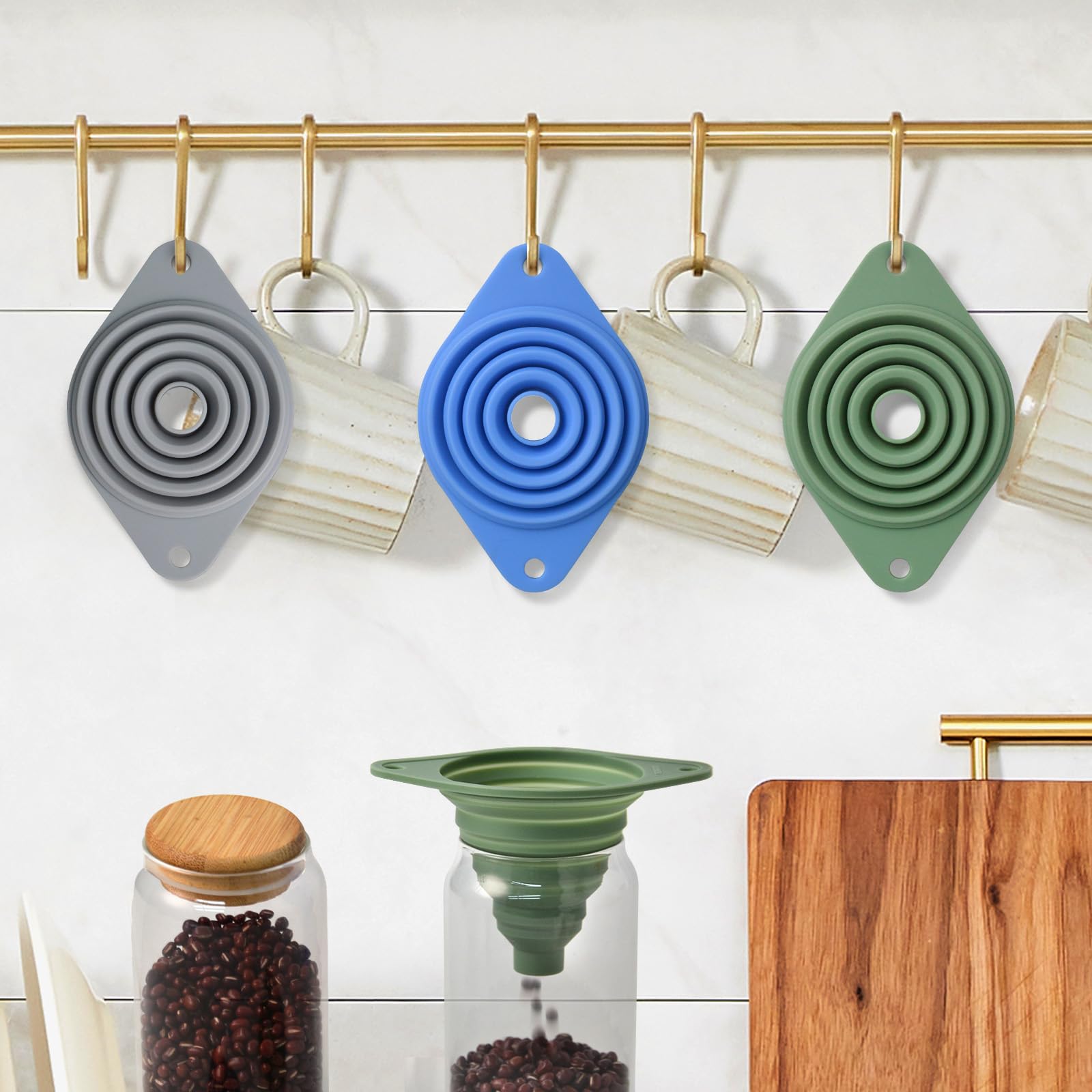 VAYRMEU Kitchen Funnel Set 3 Pack,Funnels for Kitchen Use Filling Bottles,Silicone Funnel Collapsible,Small Funnels for Filling Small Bottles