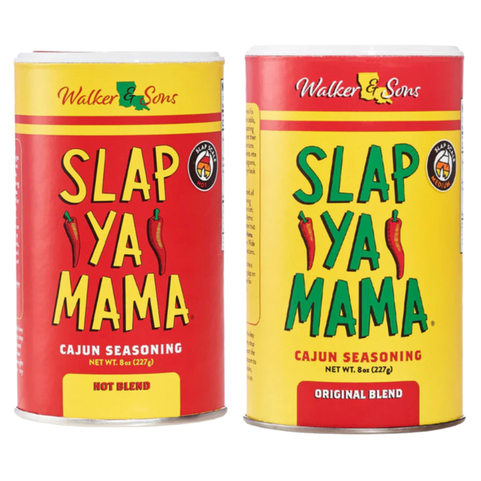 Slap Ya Mama Cajun-Gewürz aus Louisiana, Gewürz-Probierpaket, 8-Unzen-Dosen, 1 Original Cajun und 1 Hot Cajun Mischung