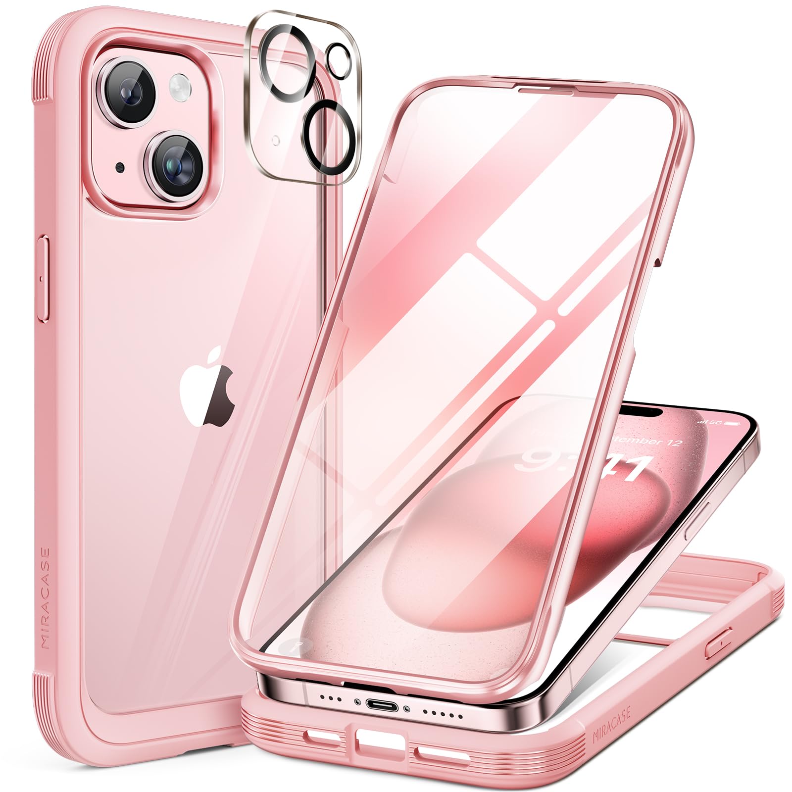 Miracase Compatible with iPhone 13 case 6.1 inch, 2021 Upgrade Full-Body Glass Clear Case Bumper Case with Built-in 9H Tempered Glass Screen Protector for iPhone 13,Black