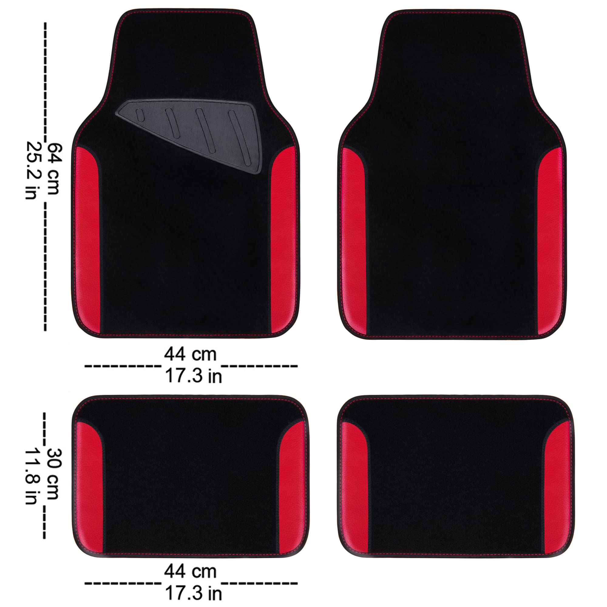 CAR PASS Rainbow Waterproof Universal Fit Faux Leather Car Carpet- Anti-Slip Nibbed Backing Floor Mats for SUV, Vans,Sedans,Trucks, Automotive Set of 4 for Women (Black with Red)