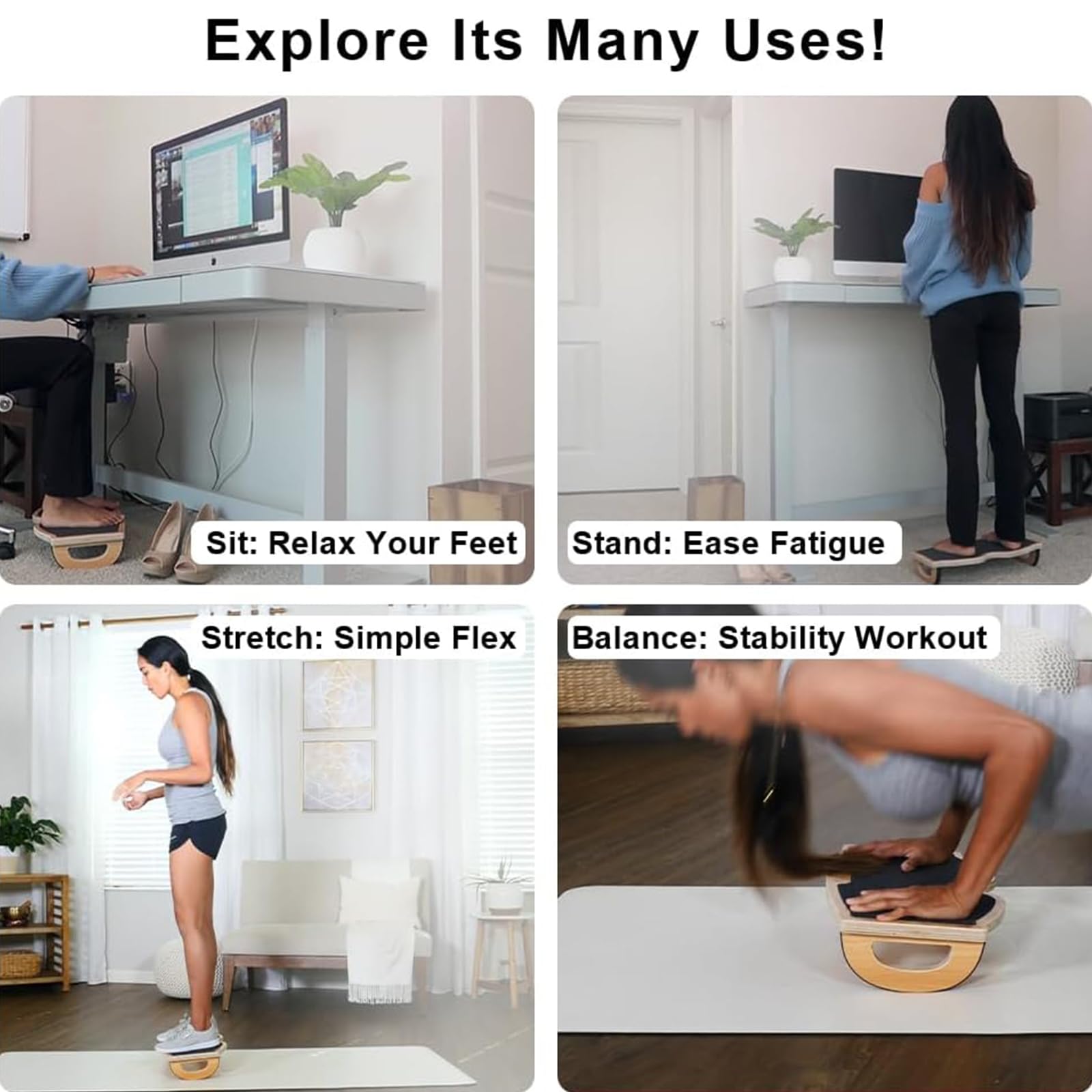 StrongTek Ergonomic Wood Foot Rest for Enhanced Circulation & Comfort, 350lbs Capacity, Rocker Balance Board for Standing Desks, Non-Slip, No Assembly, 18" Wide - Ideal for Office/Home