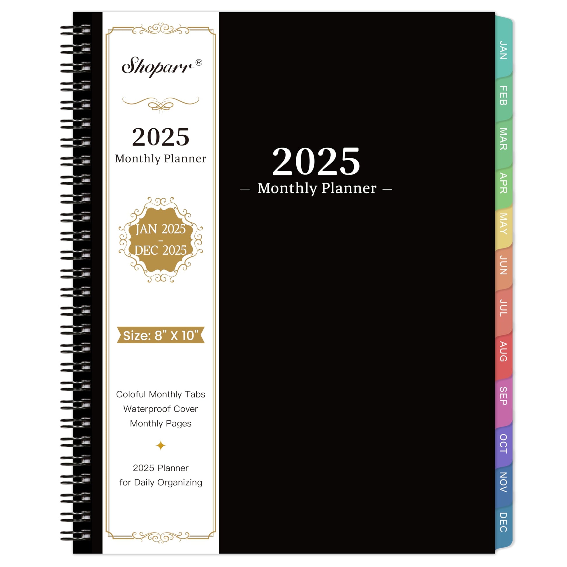 2025 Monthly Planner/Calendar - JAN-DEC 2025 Monthly Planner, Planner with Colorful Tabs, 2025 Planner for Daily Organizing - Waterproof Cover (8" x10", Monthly Pages & Notes, Black)