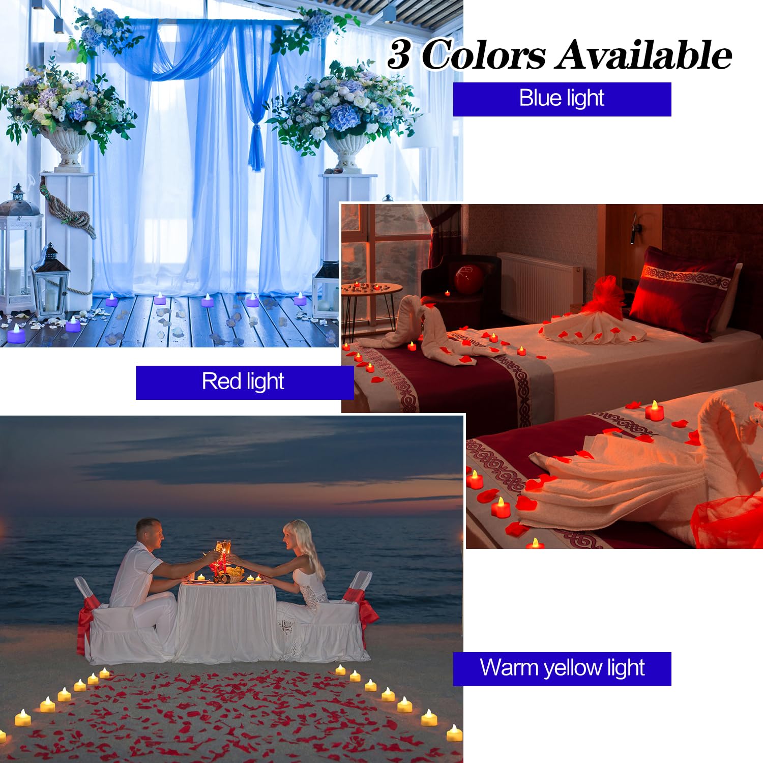 KOABY 2000/4000/8000pcs Artificial Rose Petals with LED Tea Lights Kit, for Special and Romantic Night Valentine Wedding Decor(2000pcs Artificial Rose Petals + 24pcs Blue Lights)