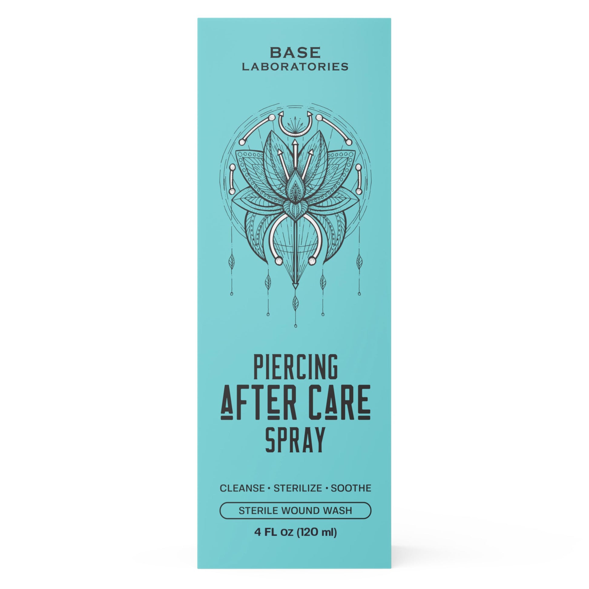 BASE LABORATORIES Piercing Aftercare Spray 4oz | Saline Spray for Piercings | Ear Piercing Cleaner Spray | Saline Solution for Piercings | Piercing & Keloid Bump Removal for Ears, Belly Nose Piercings