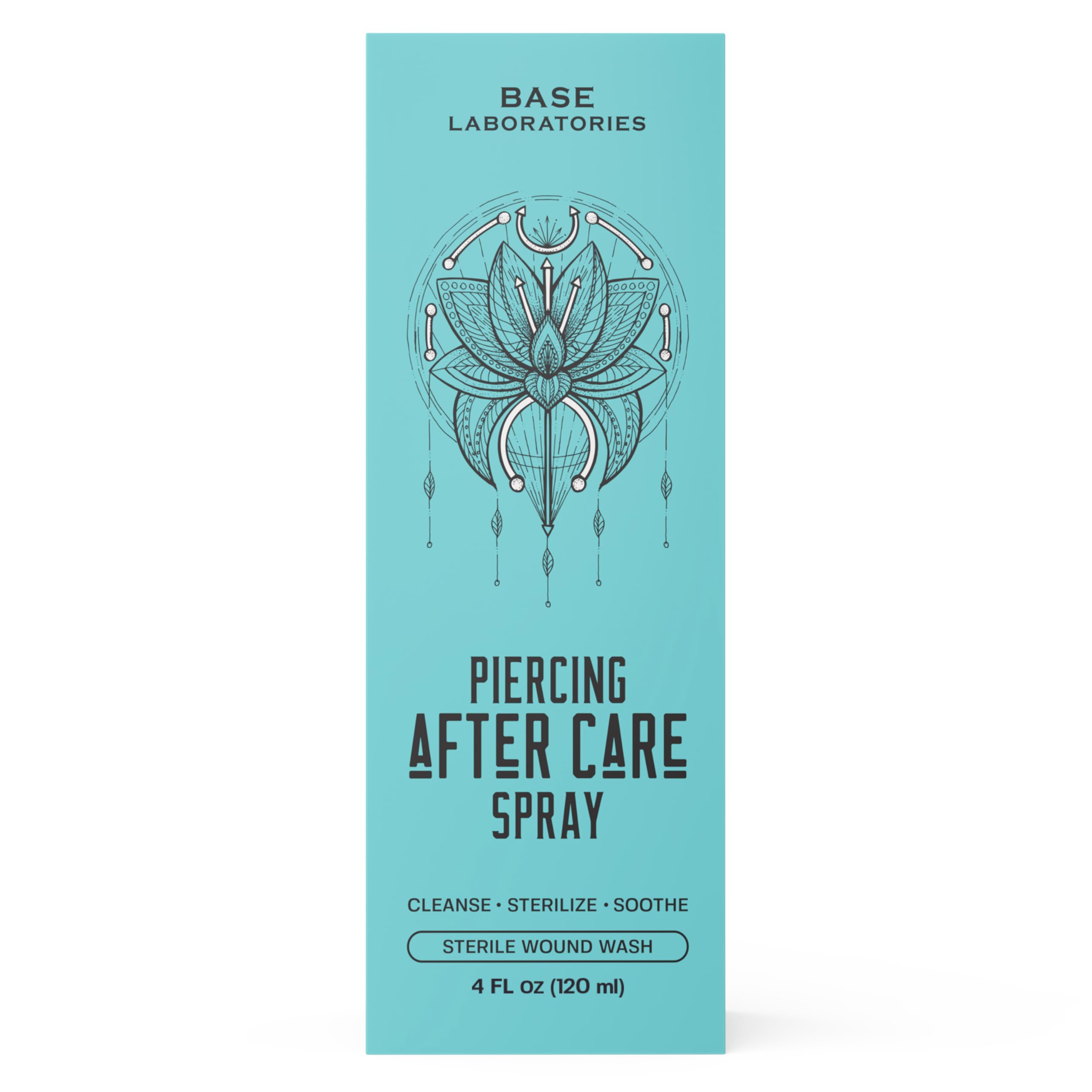 BASE LABORATORIES Piercing Aftercare Spray 4oz | Saline Spray for Piercings | Ear Piercing Cleaner Spray | Saline Solution for Piercings | Piercing & Keloid Bump Removal for Ears, Belly Nose Piercings