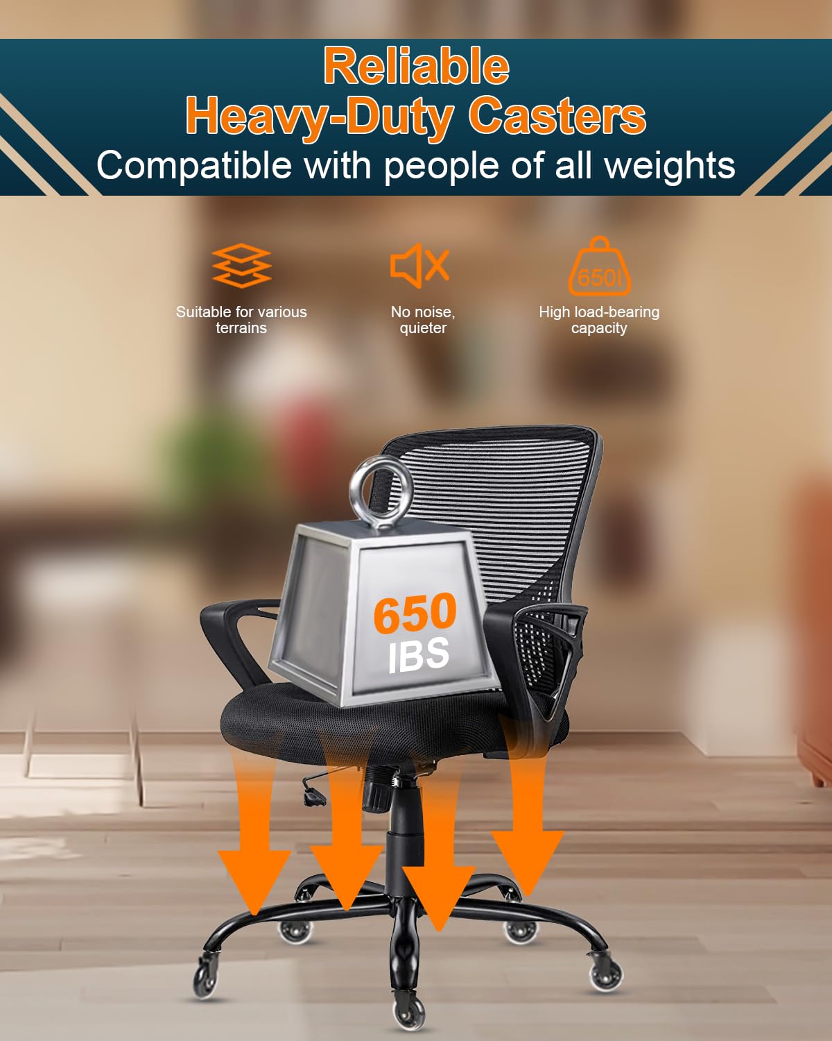 RidRed Office Chair Wheels - Replacement Rubber Wheels - Universal Fit 3 Inch Casters, Heavy-Duty Chair Casters, Noise Free, Fits 98% Chair, for All Floor (5)