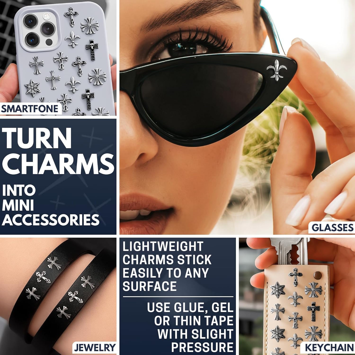 100 Pcs Silver Cross Nail Charms and Gems – 3D Acrylic Cross Charms for Nails for DIY & Professional Manicure – Easy-to-Apply & Durable Nail Decorations, Versatile for Y2K & Nail Studs