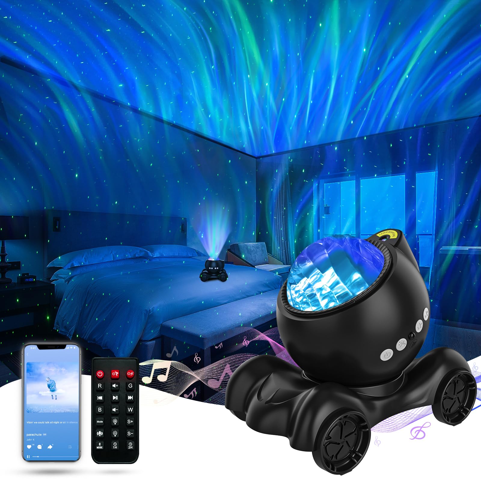 ENOKIK Galaxy Projector, Star Projector Built-in Bluetooth Speaker, Night Light Projector for Kids Adults, White Noise Aurora Projector for Home Decor/Relaxation/Party/Music/Gift (Black)