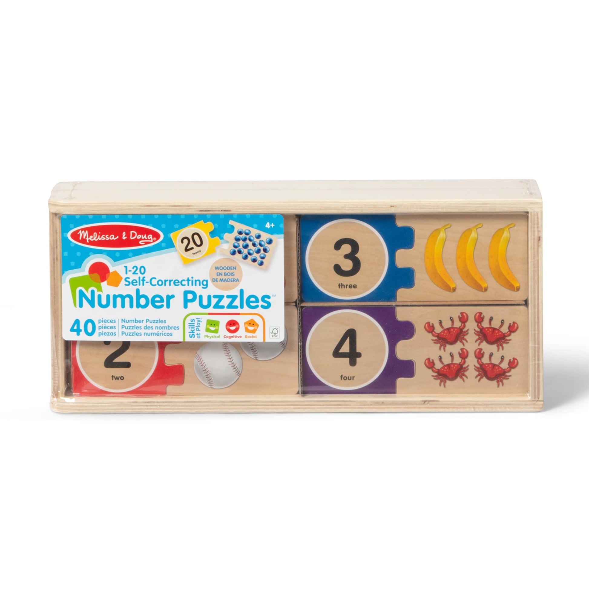 Melissa & Doug Self-Correcting Wooden Number Puzzles with Storage Box (40 pcs)