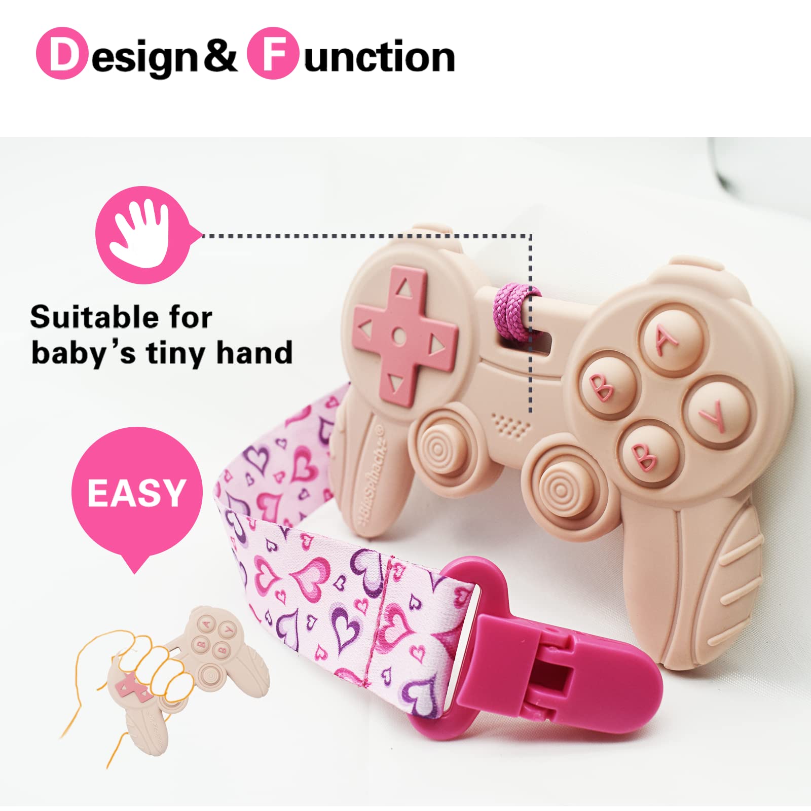 Cool Remote Game Control Teething Toy for Babies 0-6 6-12 Months,Game Controller Teether for Gamer Parents,Baby's First Valentines Day Gifts,Silicone Remote Chew Toys（Pink