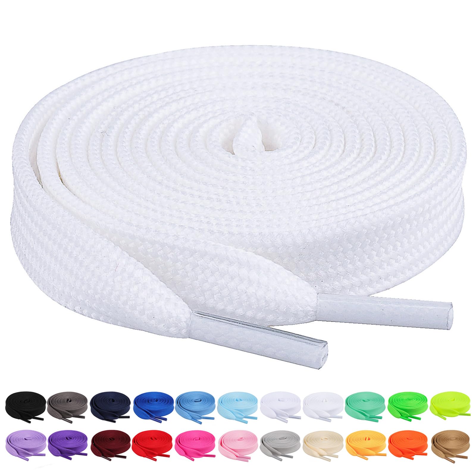 Booyckiy 2 Pairs 2/5" Flat Sneaker Shoe Laces 26 Colors Shoe laces in 27"-72" (Off White(2 Pairs), 48inch (122cm))