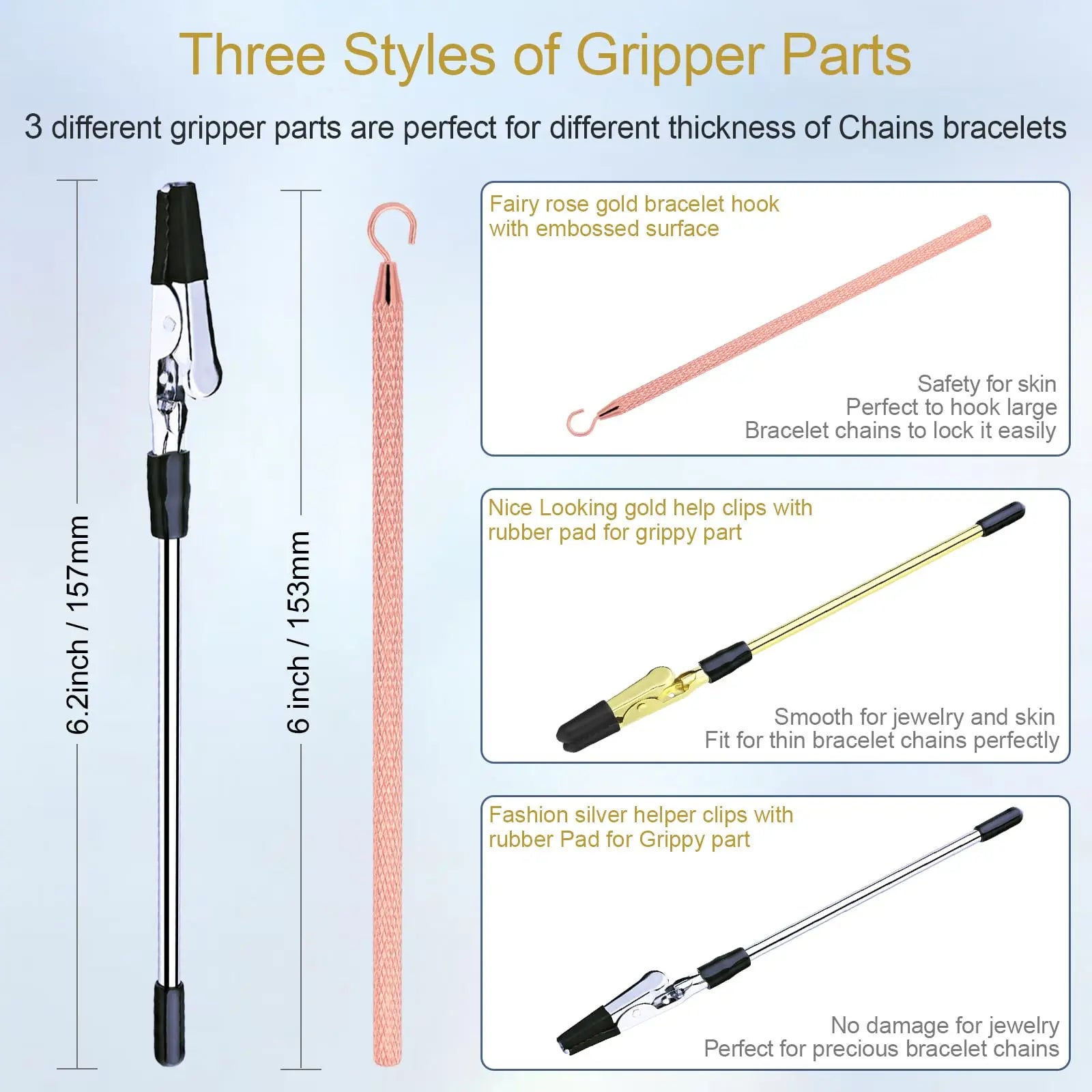 ATARASIA 3Pcs Bracelet Helper Tool - Quick Release Fastening Helpers Tool Hooks for Jewelry, Watch, Chain Bracelet Wearing - Easy to Put on Yourself - with Non-Slip Rubber Tips