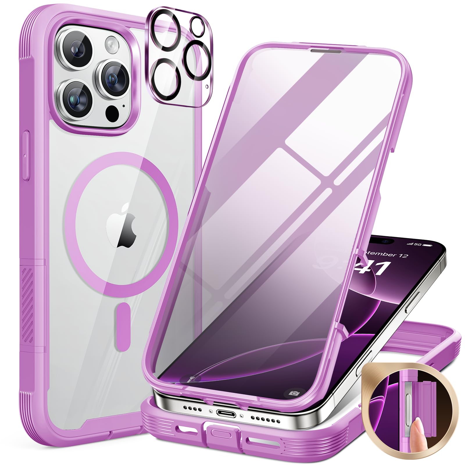 Miracase Compatible with iPhone 13 case 6.1 inch, 2021 Upgrade Full-Body Glass Clear Case Bumper Case with Built-in 9H Tempered Glass Screen Protector for iPhone 13,Black