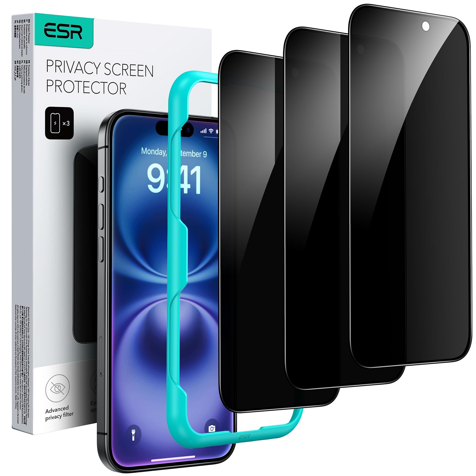 ESR for iPhone 12 Screen Protector, iPhone 12 Pro Screen Protector, Tempered-Glass with Easy Installation Frame compatible with iPhone 12/12 Pro 6.1 inch, Case-Friendly, 3-Pack