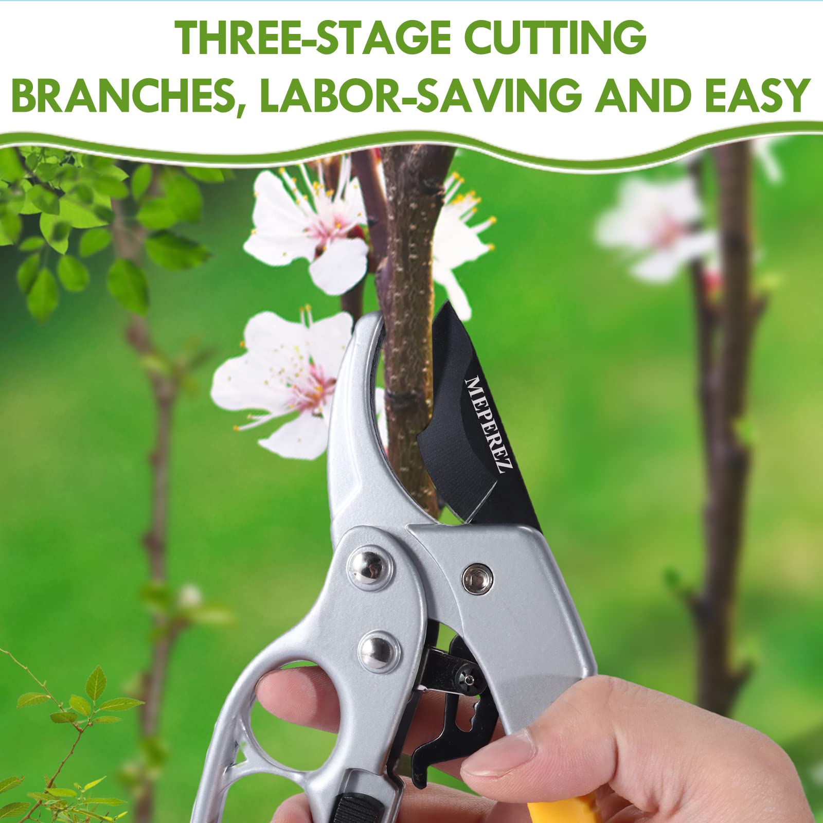 MEPEREZ Ultra Sharp Germany Steel Pruning Shears - Cuts 3X Easier, Weak Hand Arthritis Snips, Rust-Resistant, Effortlessly 1-Inch Cut Capacity Garden Scissors, Ergonomic Handle