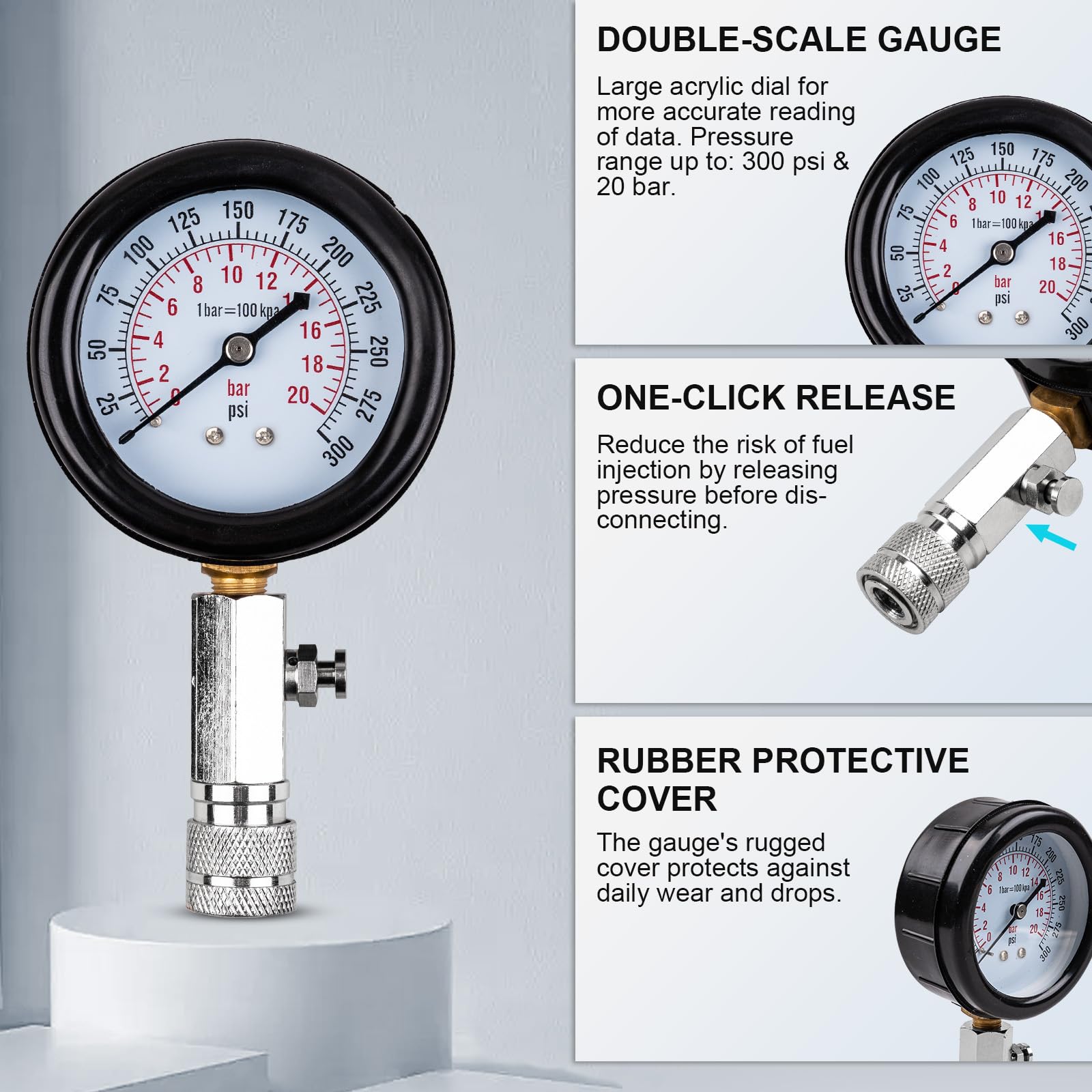Clatoon 8pcs Petrol Engine Cylinder Compression Tester Kit, Small Engine Compression Tester Automotive Tool Gauge 0-300PSI for Testing Car Motorcycle Outboard Motor Snowmobile Chainsaw