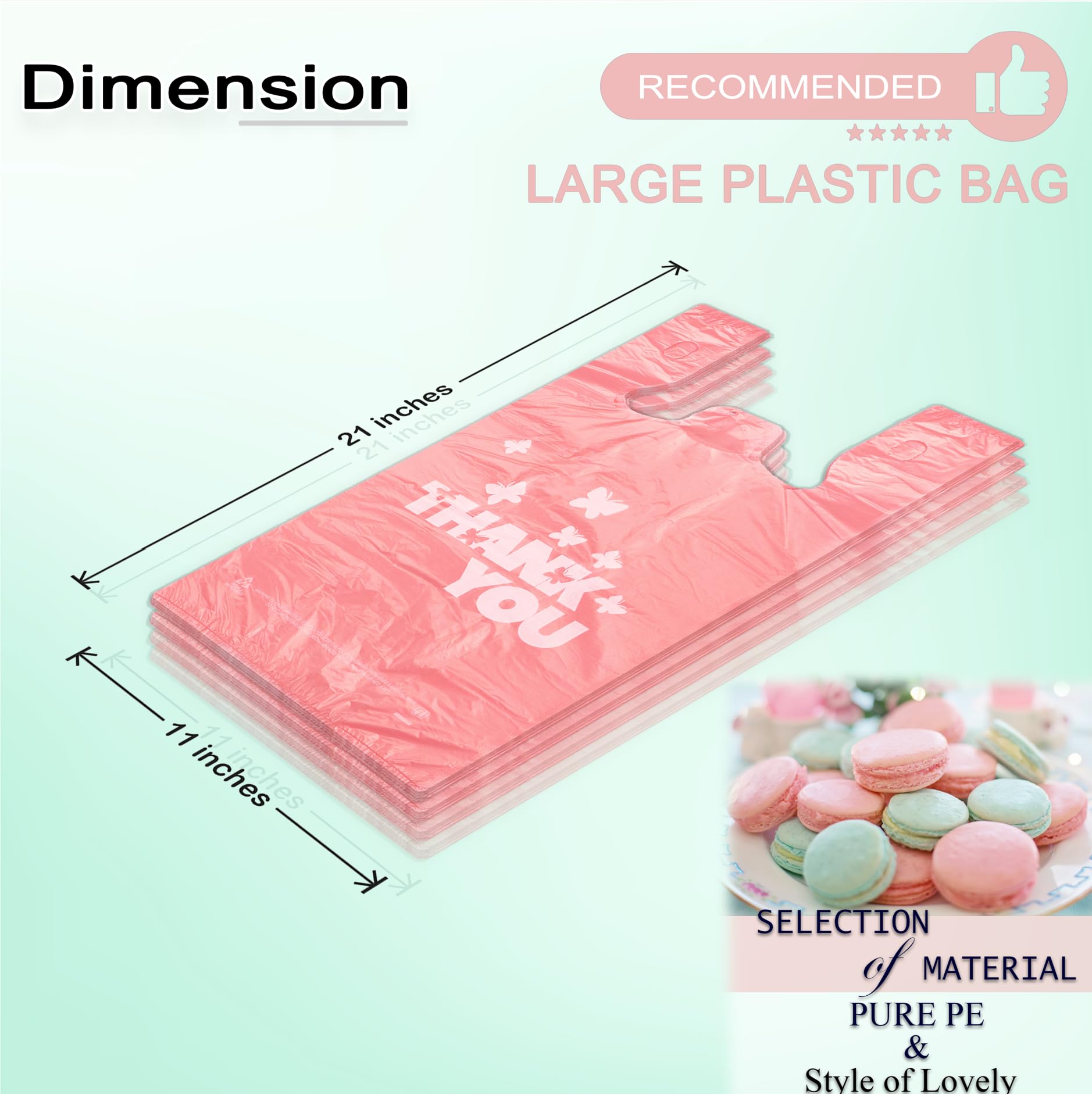 PINK Thank you bags, 100PCS T shirt bags, To Go Bags,Grocery bags, Reusable and Disposable,Perfect for Small Business,Take Out,Retails,11 inchx6 inchx21 inch(100),Large