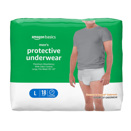 Amazon Basics Men's Protective Underwear, Maximum Absorbency, Large, 18 Count, (1 Pack of 18)