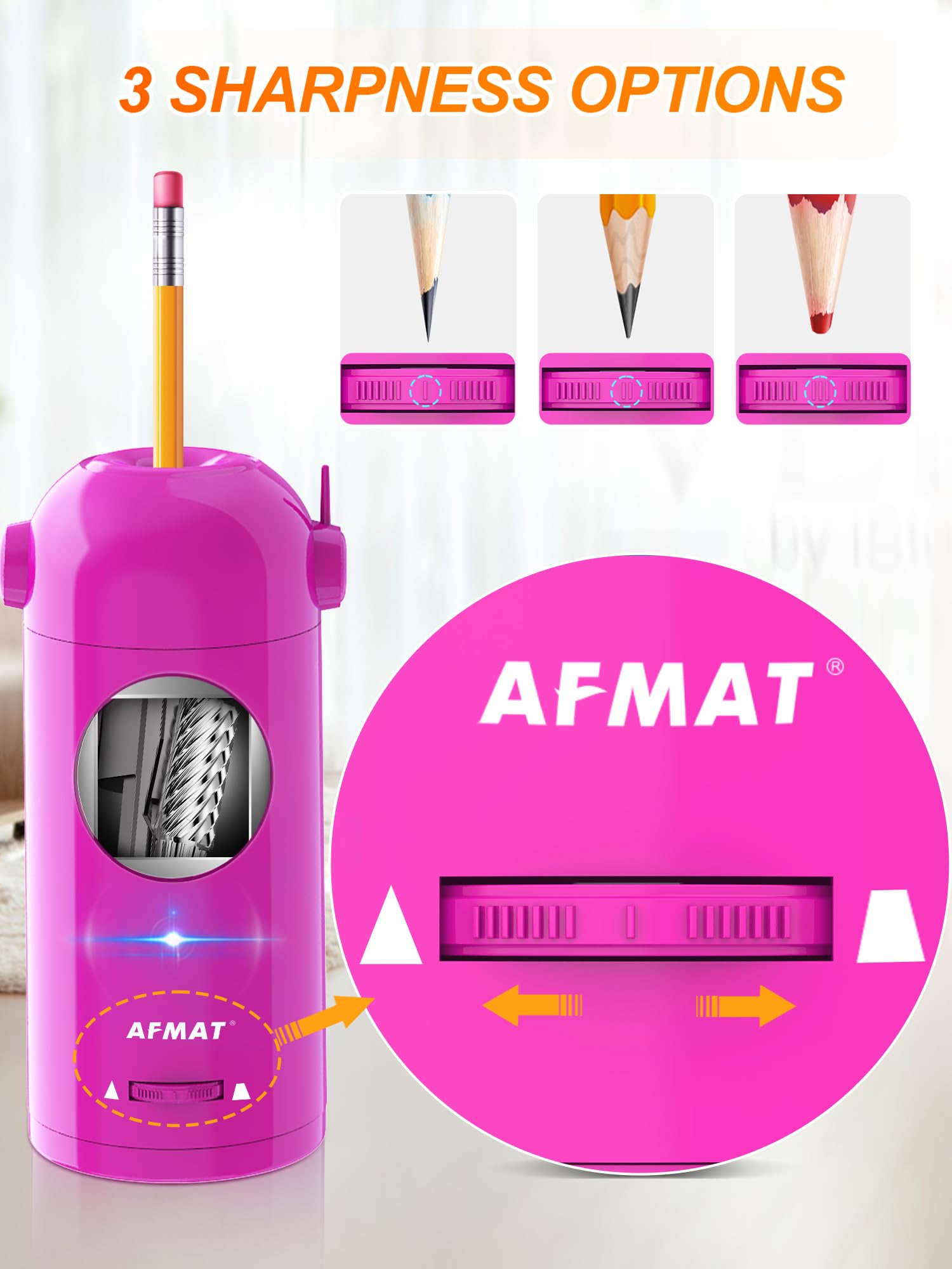 AFMAT Electric Pencil Sharpener for Colored Pencils 7-11.5mm, Fully Automatic Pencil Sharpener, Robot Pencil Sharpener, Rechargeable Hands-Free Pencil Sharpener for Large Pencils, Home, Classroom