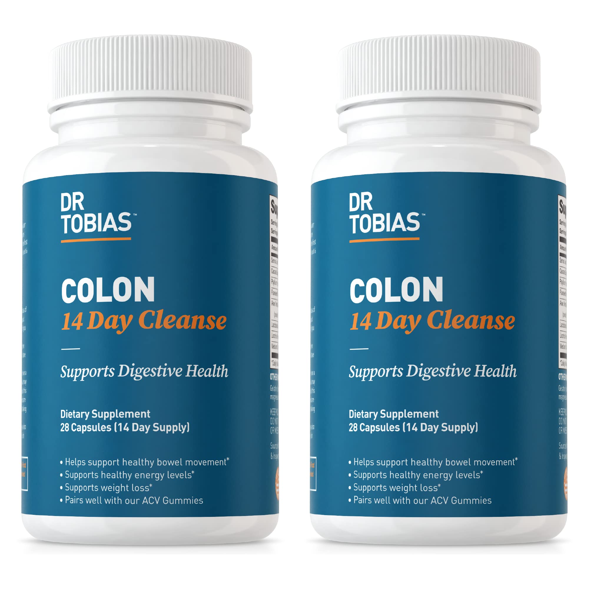 Dr. Tobias Colon 14 Day Cleanse, Advanced Gut Cleanse Detox for Women & Men with Cascara Sagrada, Psyllium Husk, Senna Leaf & Probiotics, Non-GMO Colon Cleanse, 28 Capsules 1-2 Daily