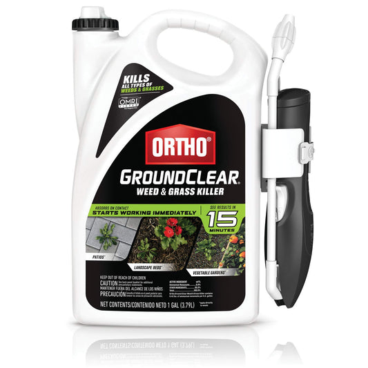 Ortho GroundClear Weed and Grass Killer, Ready-to-Use with Comfort Wand, Broadleaf Weed Control for Landscape Beds, Around Vegetable Gardens or Patios, Results in 15 Minutes, OMRI Listed,1 gal.