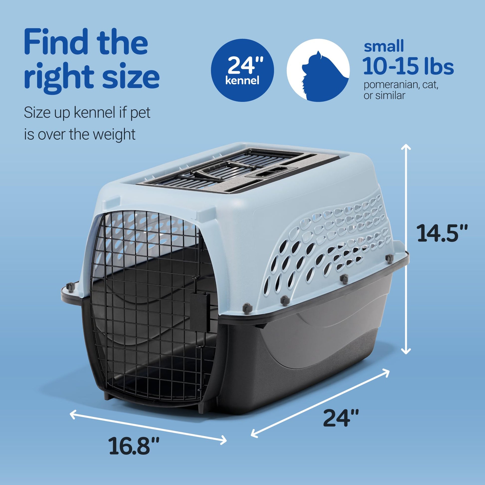 Petmate Dog Crates for Small Dogs & Cat Carriers, Two-Door Plastic Pet Kennel, Top & Front Loading, Made in USA, 24", Blue