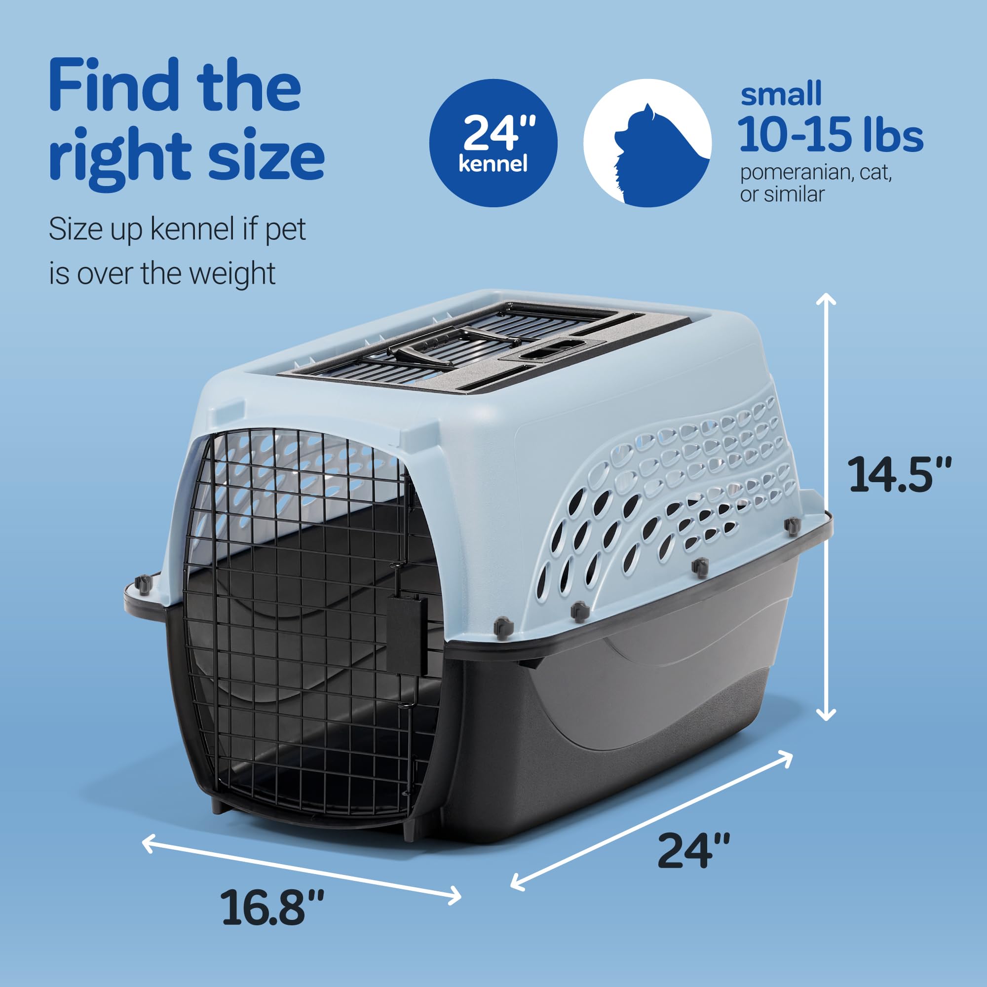 Petmate Dog Crates for Small Dogs & Cat Carriers, Two-Door Plastic Pet Kennel, Top & Front Loading, Made in USA, 24", Blue
