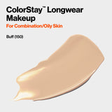 Revlon Liquid Foundation, ColorStay Face Makeup for Combination & Oily Skin, SPF 15, Longwear Medium-Full Coverage with Matte Finish, Buff (150), 1.0 Oz