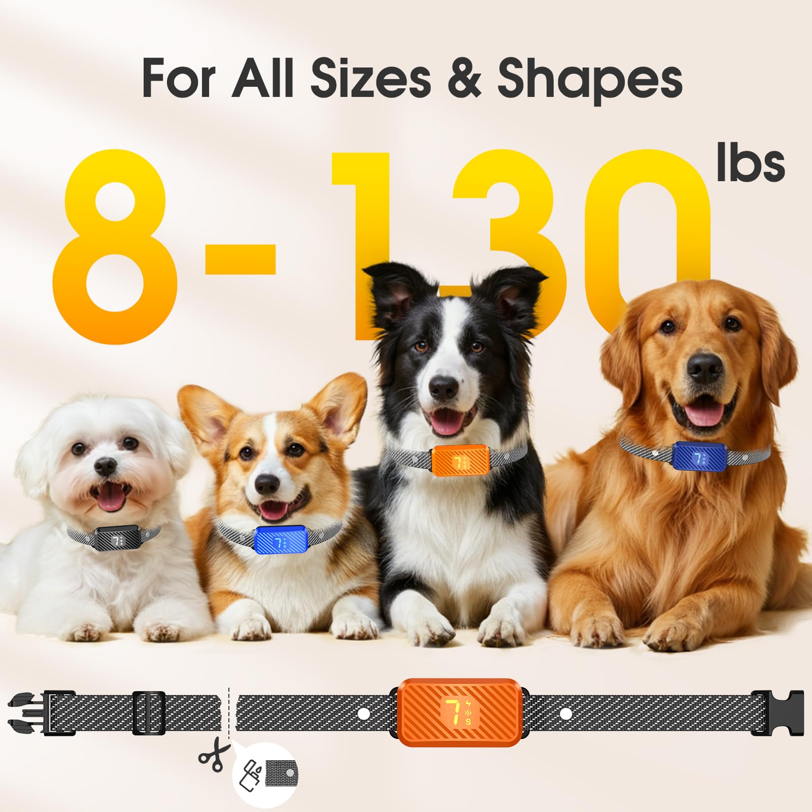 KJKZO Dog Bark Collar for Large Medium Small Dogs, Effective No-Bark Collar, Smart Barking Collar, Rechargeable Bark Collar with 7-Level Sensitivity, 3 Beep & Vibration Modes, Waterproof, Orange