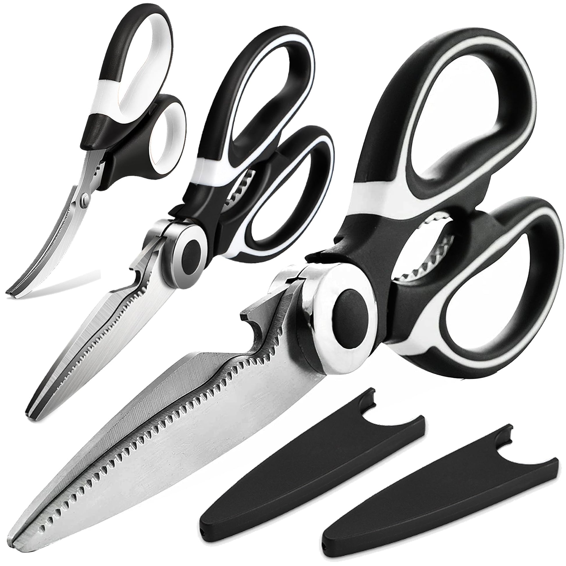 OMDAR Kitchen Scissors All Purpose 3 Pack - Heavy Duty Stainless Steel Cooking Shears for Cutting Meat, Food, Fish, Poultry Multipurpose Sharp Sissors for Dishwasher Safe