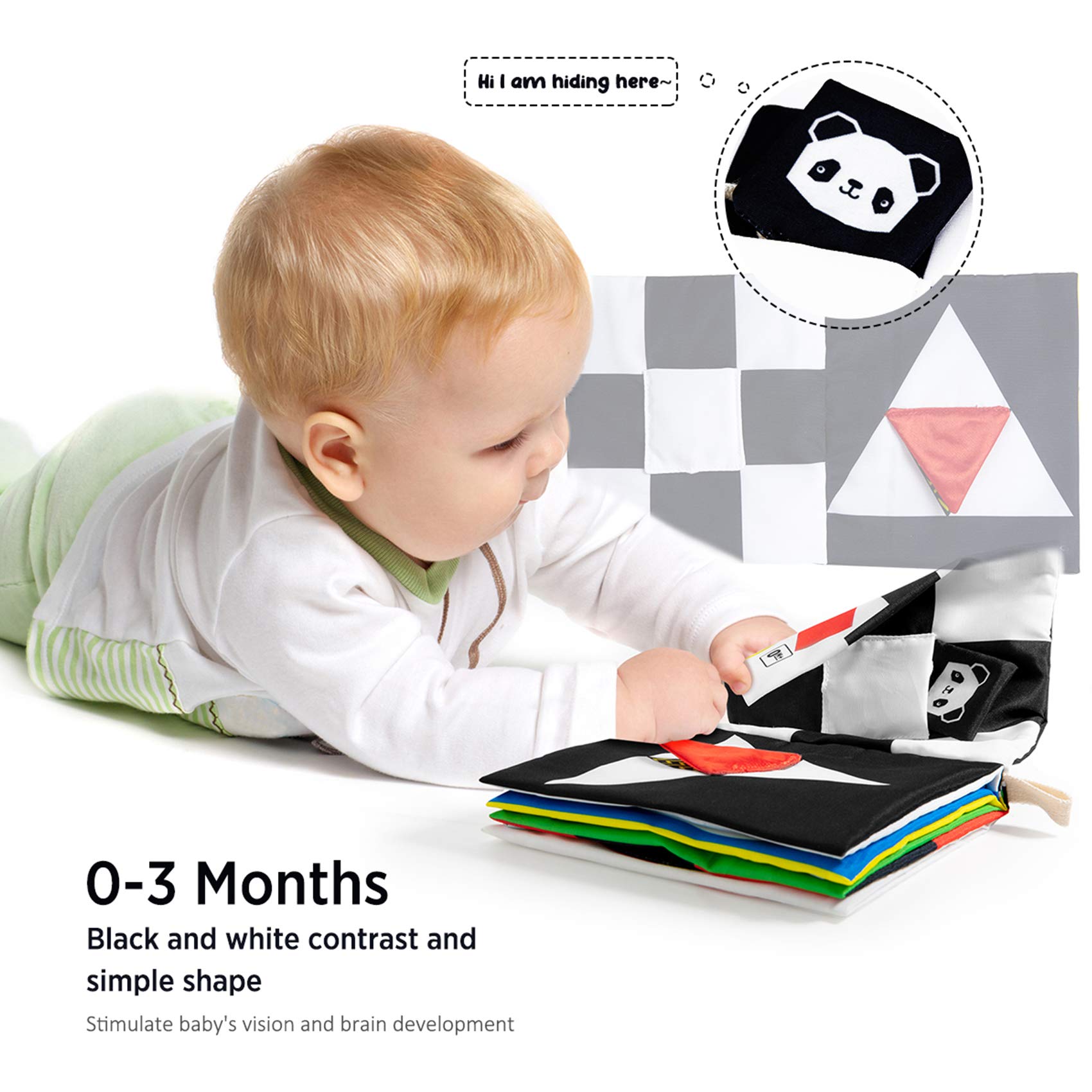 beiens High Contrast Black and White Baby Book - Touch and Feel Crinkle Sensory Toy - Visual Stimulation Interactive Montessori Toys for 0-12 Months Infant Newborn - Baby Gift for Boys Girls