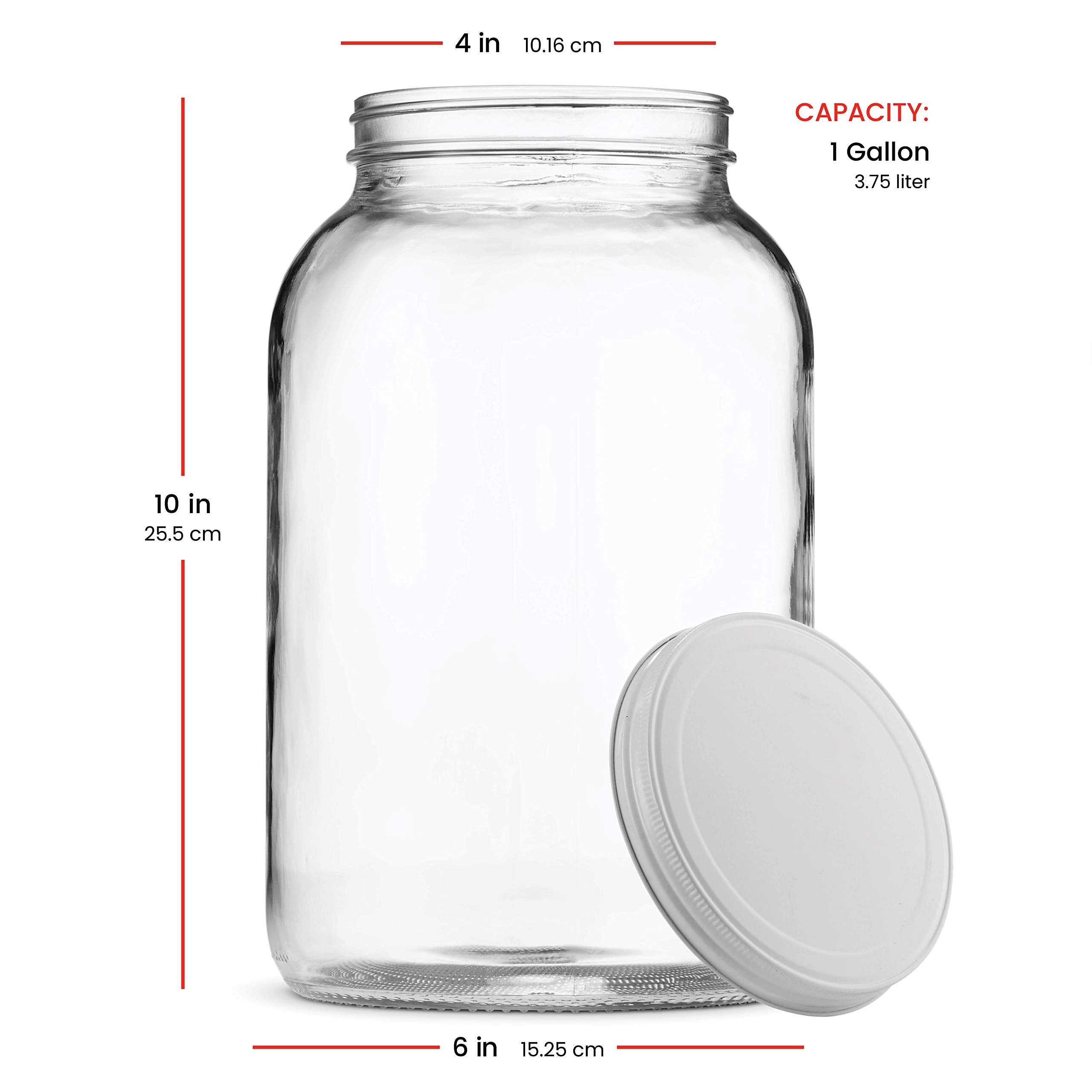 1 Gallon Glass Jar With Lid – 2 Pack Large Glass Jar With Airtight Metal Lids - USDA Approved BPA-Free Dishwasher Safe, Wide Mouth Sun Tea Jar, Gallon Mason Jar for Storage, Fermenting, And Brewing
