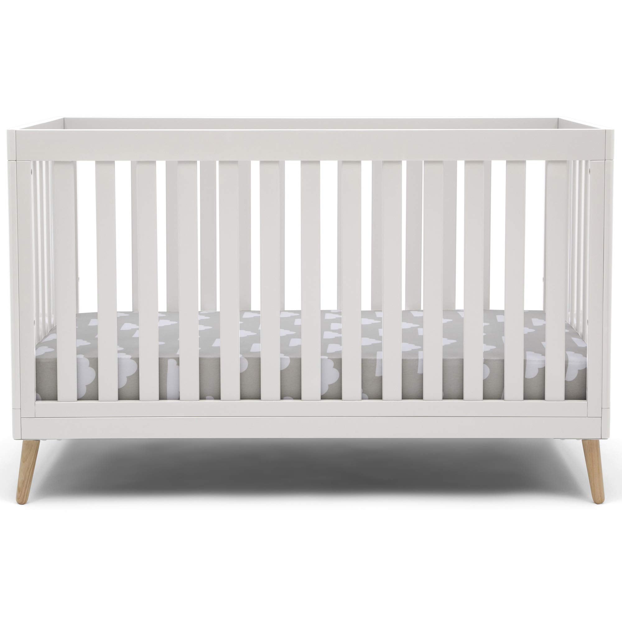 Delta Children Essex 4-in-1 umwandelbares Babybett, Bianca Weiß mit naturfarbenen Beinen