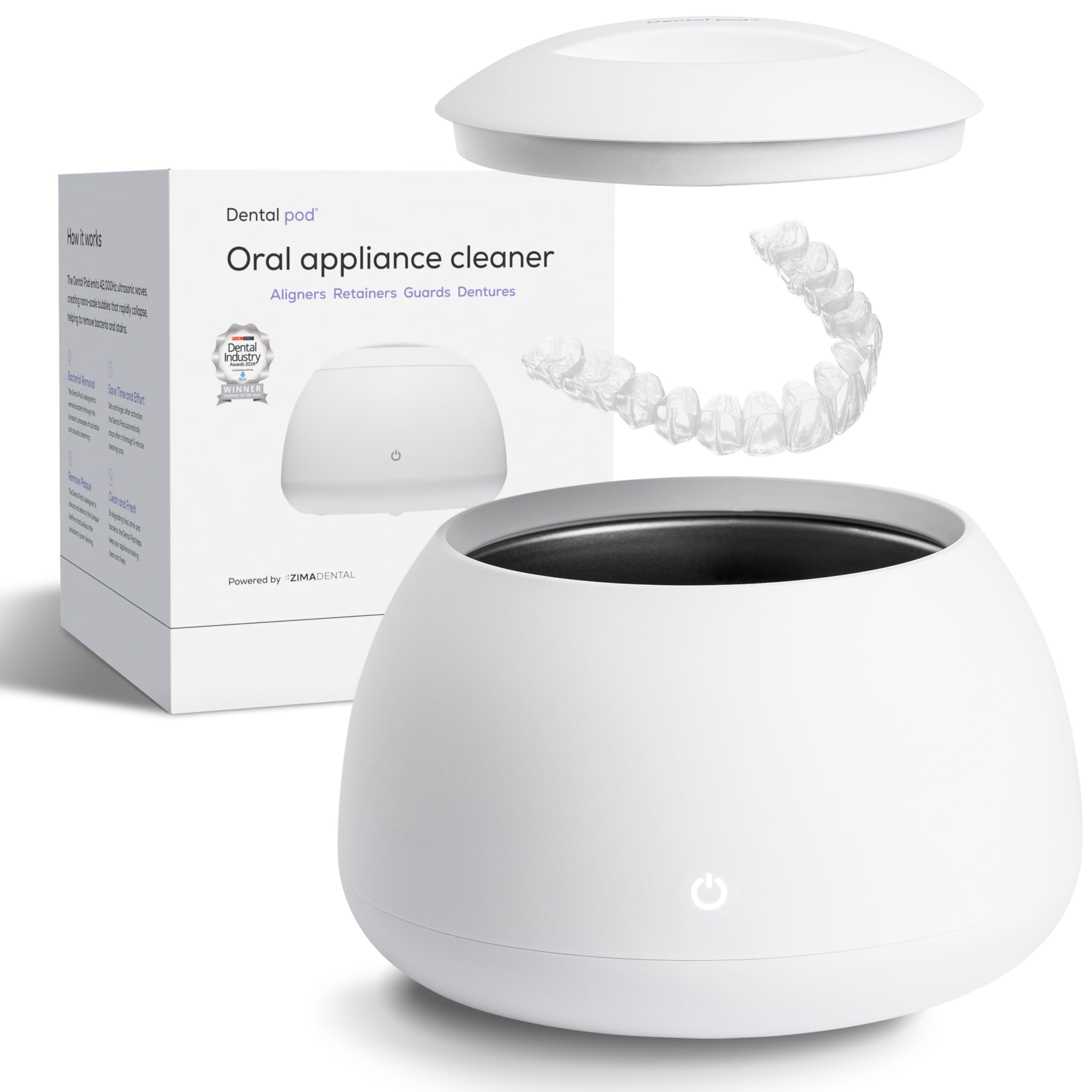 Zima Dental Pod: Ultrasonic Retainer Cleaner. The Original Retainer Cleaner Machine, Aligner Cleaner, Nightguard Cleaner, Mouthguard Cleaner, Denture Cleaner. Ultrasonic Cleaner For Oral Dental Care
