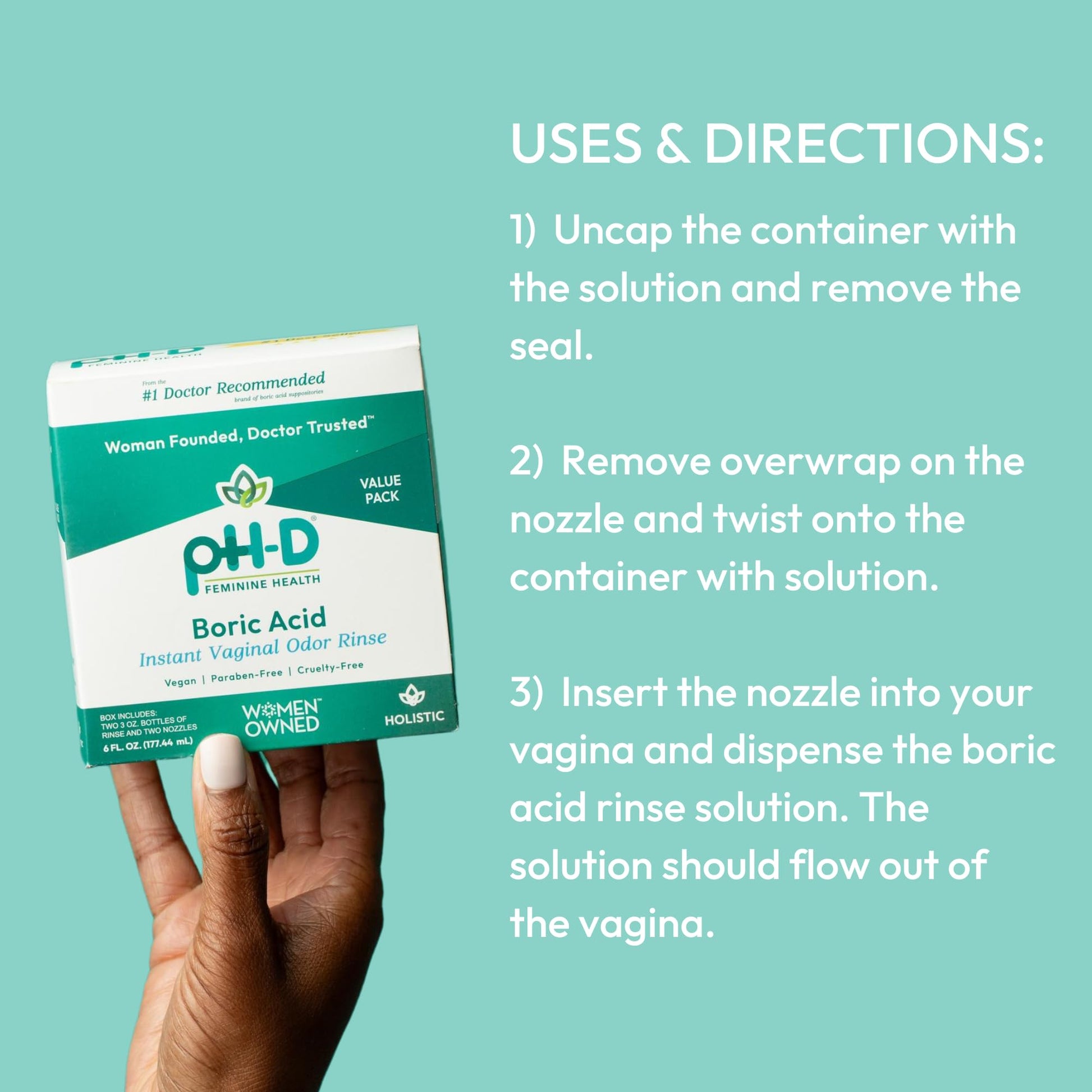 pH-D Feminine Health Support - Instant Odor Rinse with Boric Acid for Vaginal Odor - Vegan, Paraben-Free, Cruelty-Free, 6 Fl Oz Total, (3 Fl Oz, Pack of 2)