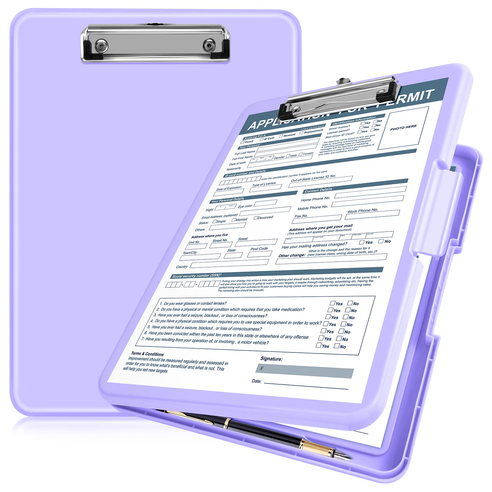 ANZNKU Storage Clipboard Heavy Duty, Clipboard with Storage 13x9.6 inches, Side Opening Plastic Clipboards, Nursing Clip Board Foldable, Letter Size Smooth Writing for Work, Study(Light Purple)