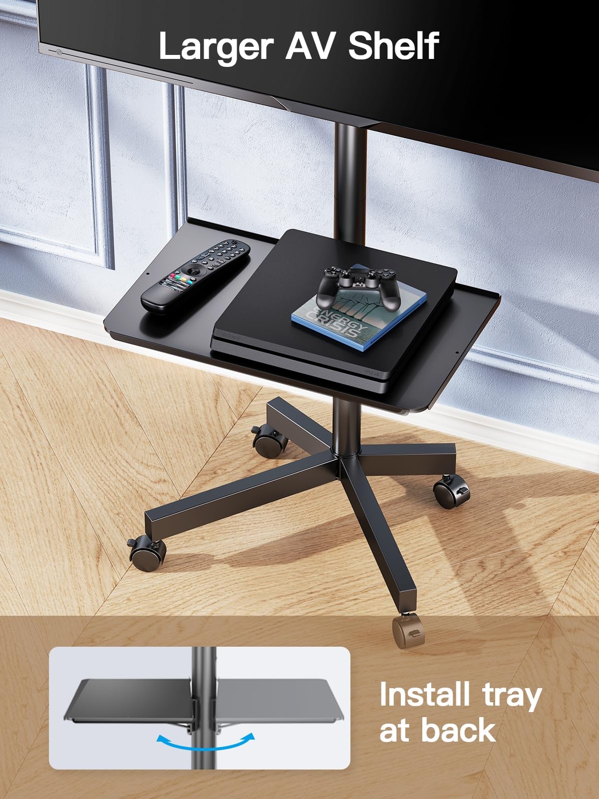 PERLESMITH Rolling TV Stand on Wheels for 23-60 Inch Flat Curved Screen TVs, Mobile TV Cart Height - Adjustable with Shelf/Tray, Portable TV Stand Holds up to 55 lbs, Max VESA 400x400mm, PSTVMC04