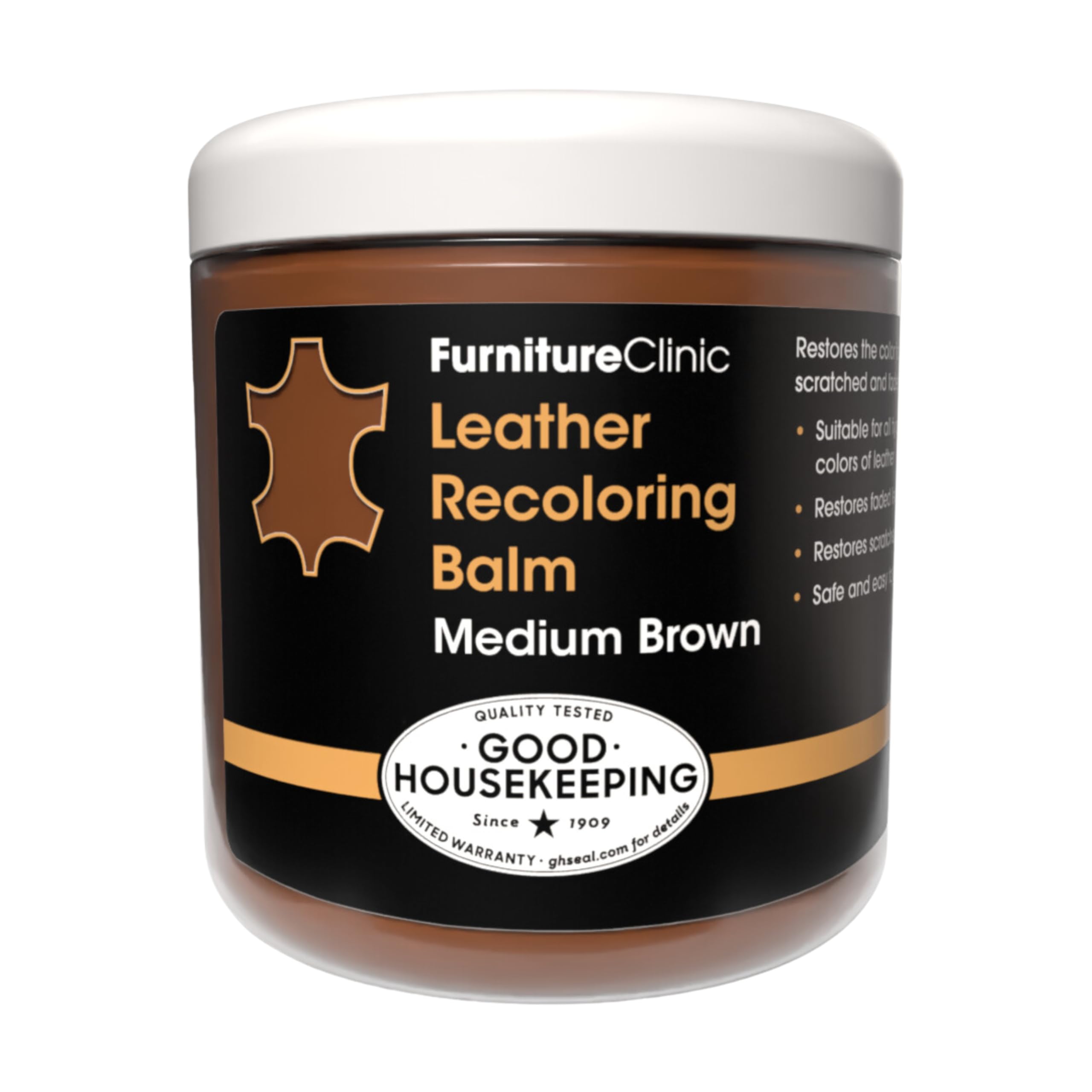 The Original Leather Recoloring Balm by Furniture Clinic - 16 Colors - Leather Repair Kit for Furniture - Restore Couches, Car Seats & More - Leather Dye for Scratched and Faded Leather (Medium Brown)