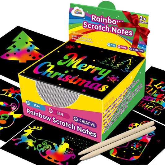 ZMLM Rainbow Scratch Mini Art Notes - 125 Magic Scratch Paper Note Cards for Kids Toy Arts Crafts DIY Party Favor Supplies for Girls Boys Birthday Halloween Christmas Stocking Stuffer Gift Box