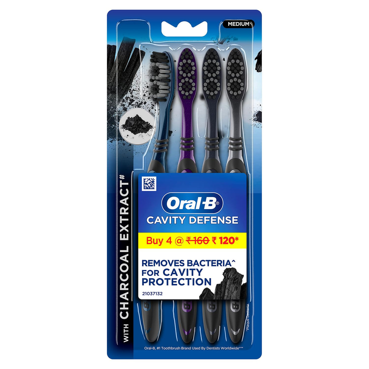 Oral B Cavity Defense 123 فرشاة أسنان متوسطة باللون الأسود (عبوة من 4)