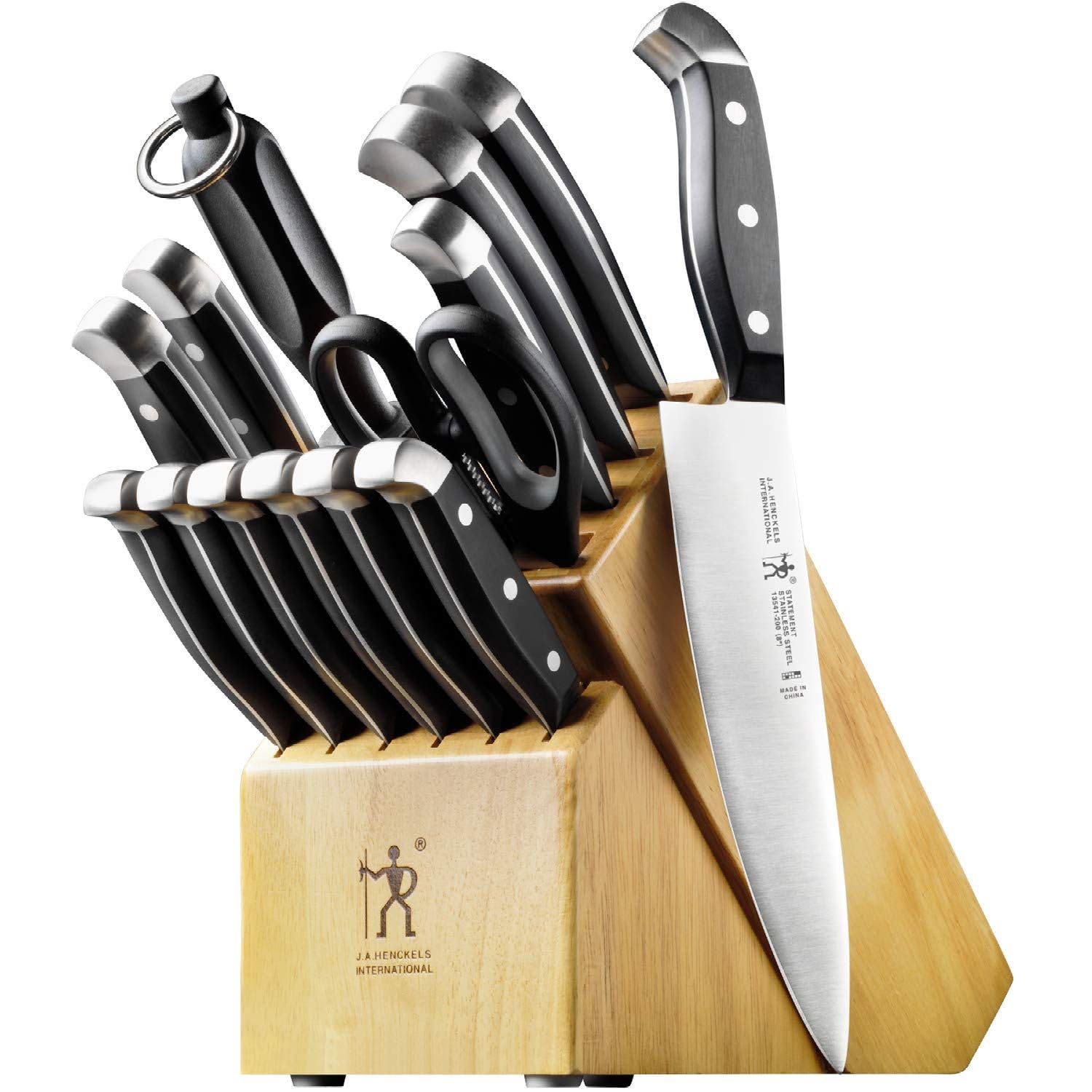 HENCKELS Premium Quality 15-teiliges Messerset mit Block, rasiermesserscharf, deutsches Ingenieurwesen, geprägt von über 100 Jahren meisterhafter Messerherstellung, leicht und robust, spülmaschinenfest