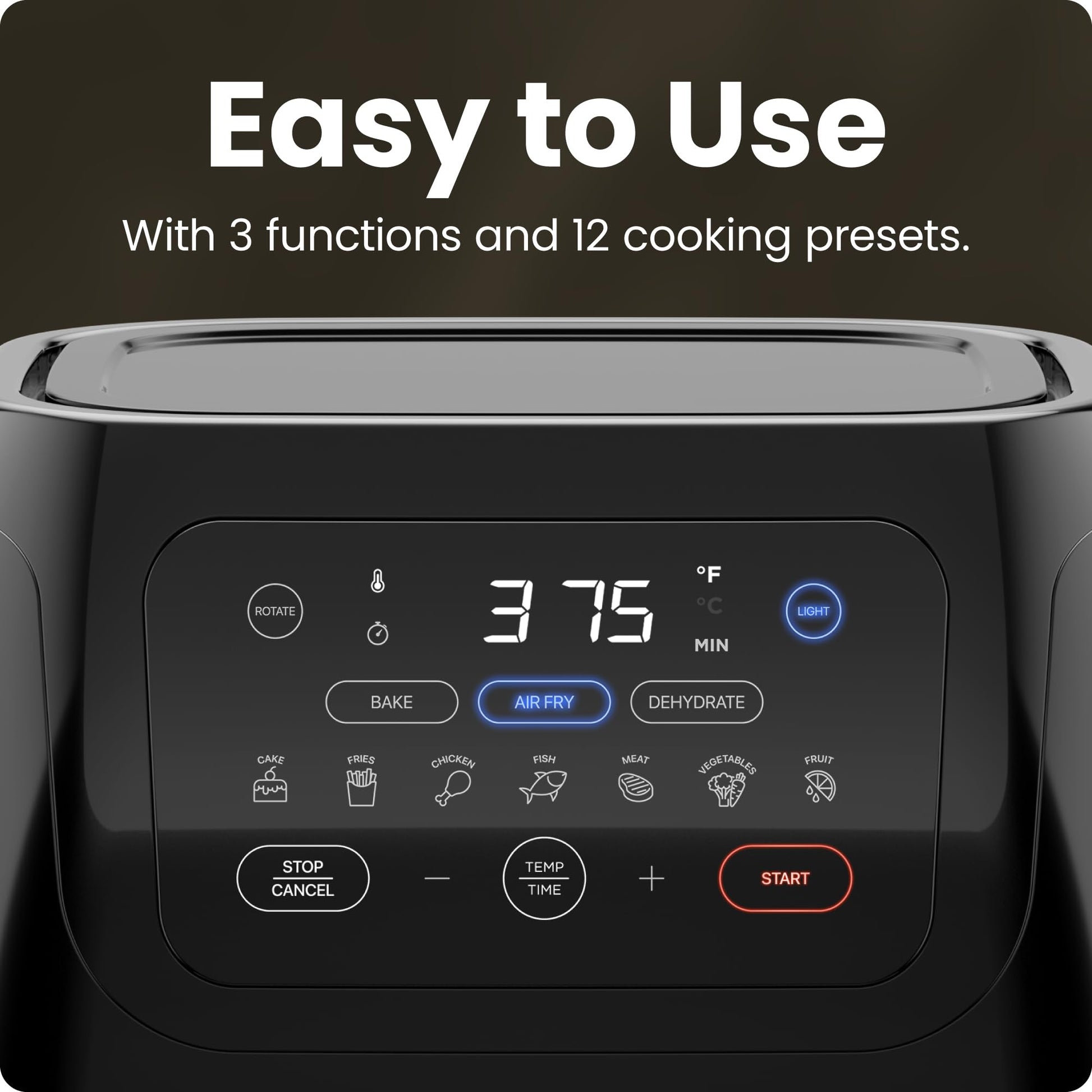 CHEFMAN Multifunctional Digital Air Fryer+ Rotisserie, Dehydrator, Convection Oven, 17 Touch Screen Presets Fry, Roast, Dehydrate, Bake, XL 10L Family Size, Auto Shutoff, Large Easy-View Window, Black