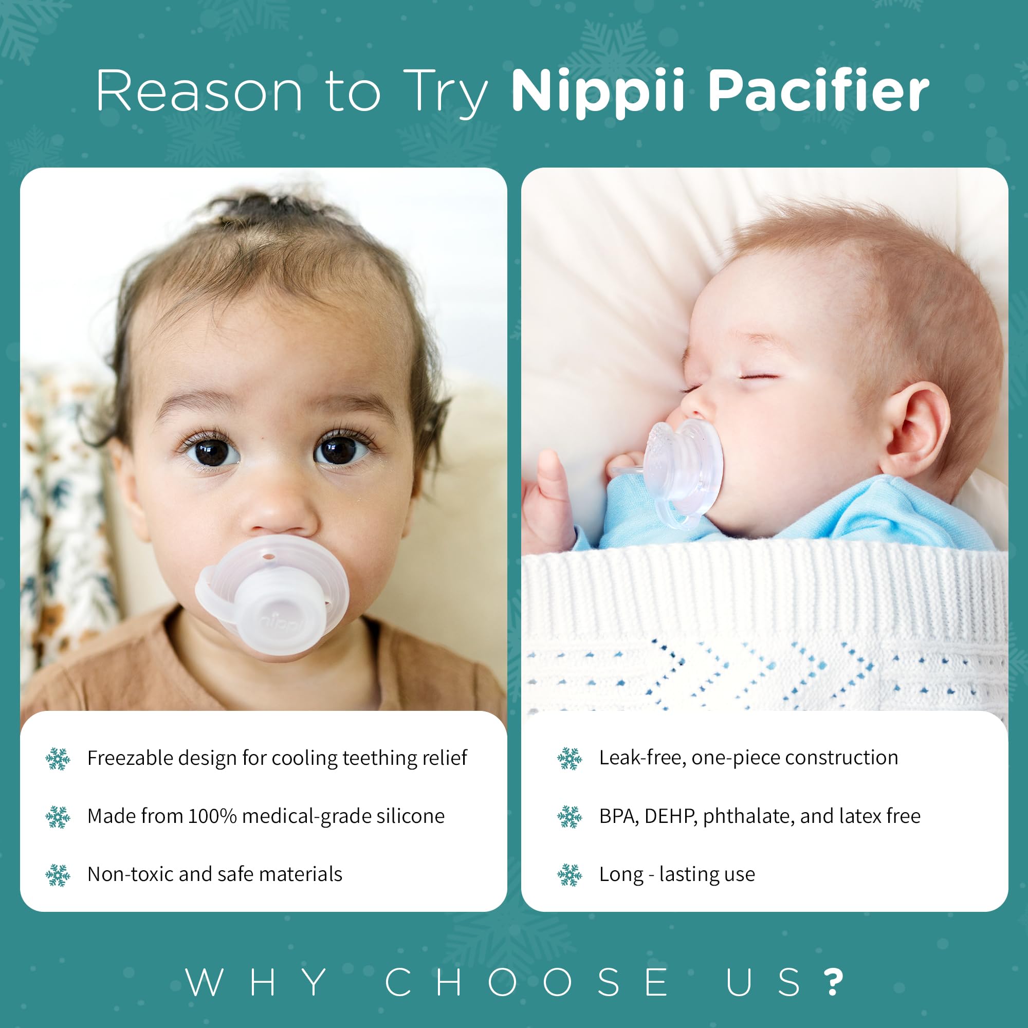 Nippii Freezable Pacifier for Baby Teething Relief - Safe Infant Teether with Cooling Effect - Easy to Clean, Medical Grade Soft Silicone - BPA Free - for Babies 0-9 Months - Made in USA