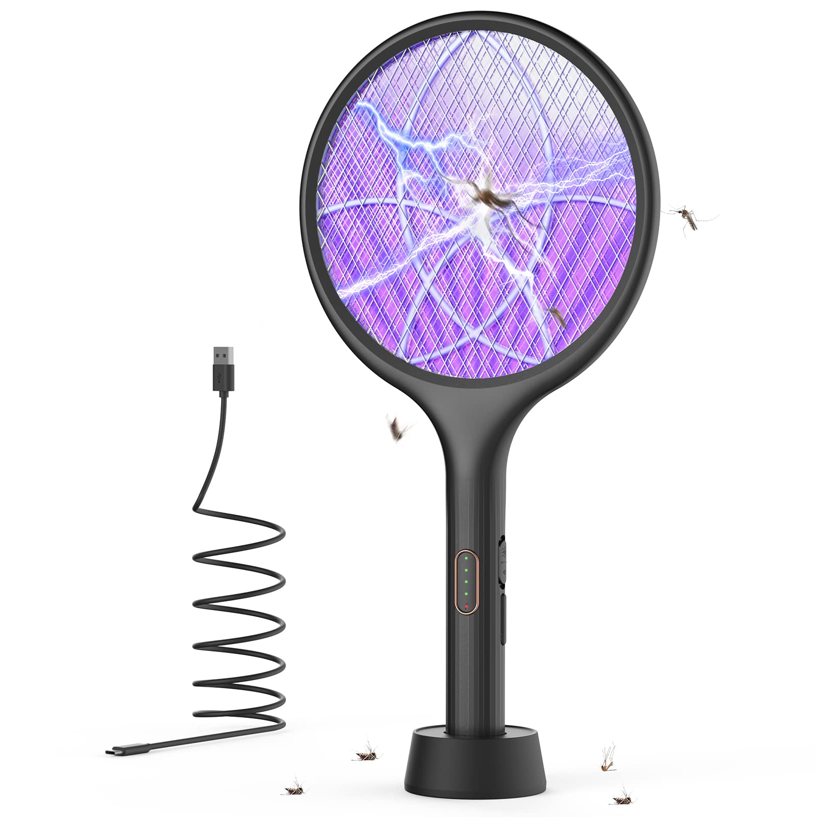 YISSVIC Electric Fly Swatter Bug Zapper Racket Dual Modes Mosquito Killer with Purple Mosquito Light Rechargeable for Indoor Home Office Backyard Patio Camping